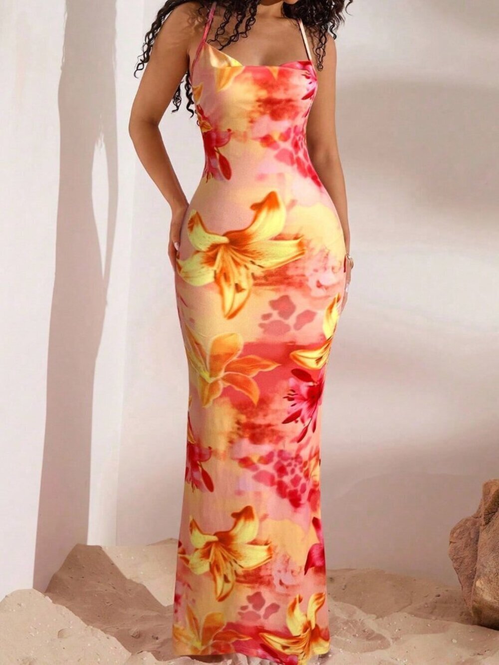 Multicolor Boho Women's Sleeveless Spaghetti Strap Mermaid Maxi Dress